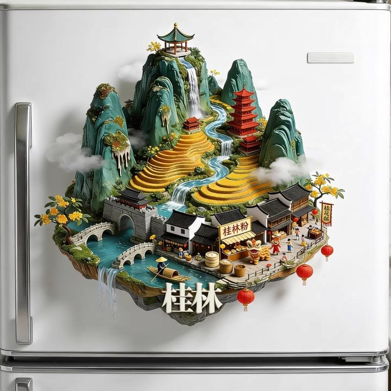 China Metal Fridge Stickers Hangzhou Souvenirs Huangshan Tianjin Guilin Guangxi Wuhan Xi An Zhangjiajie Fridge Magnets Gifts
