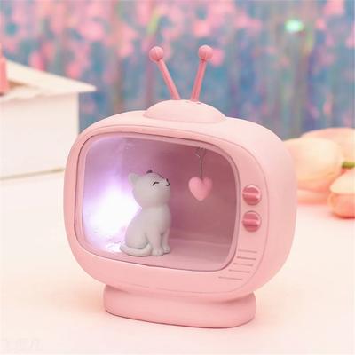 Cat Heart Mini TV Figurine Decoration Night Light for Living Room Decor Accessories Girl Woman Gift