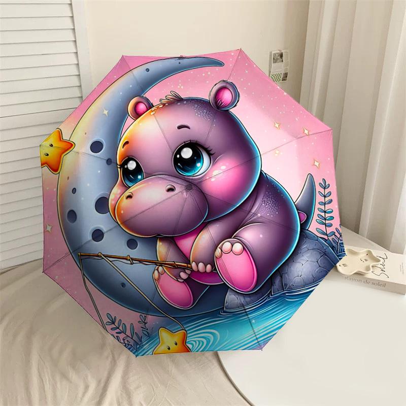 

1PC Hippos Umbrella-8-Rib Reinforced, Automatic Open, Lightweight & Durable, Fashion Accessory for Outdoor, J0353