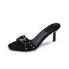 New Style Popular Summer Women's Studded Black Luxury Slippers Sexy Spice Punk High Heels Party Shoes Zapatos Mujer