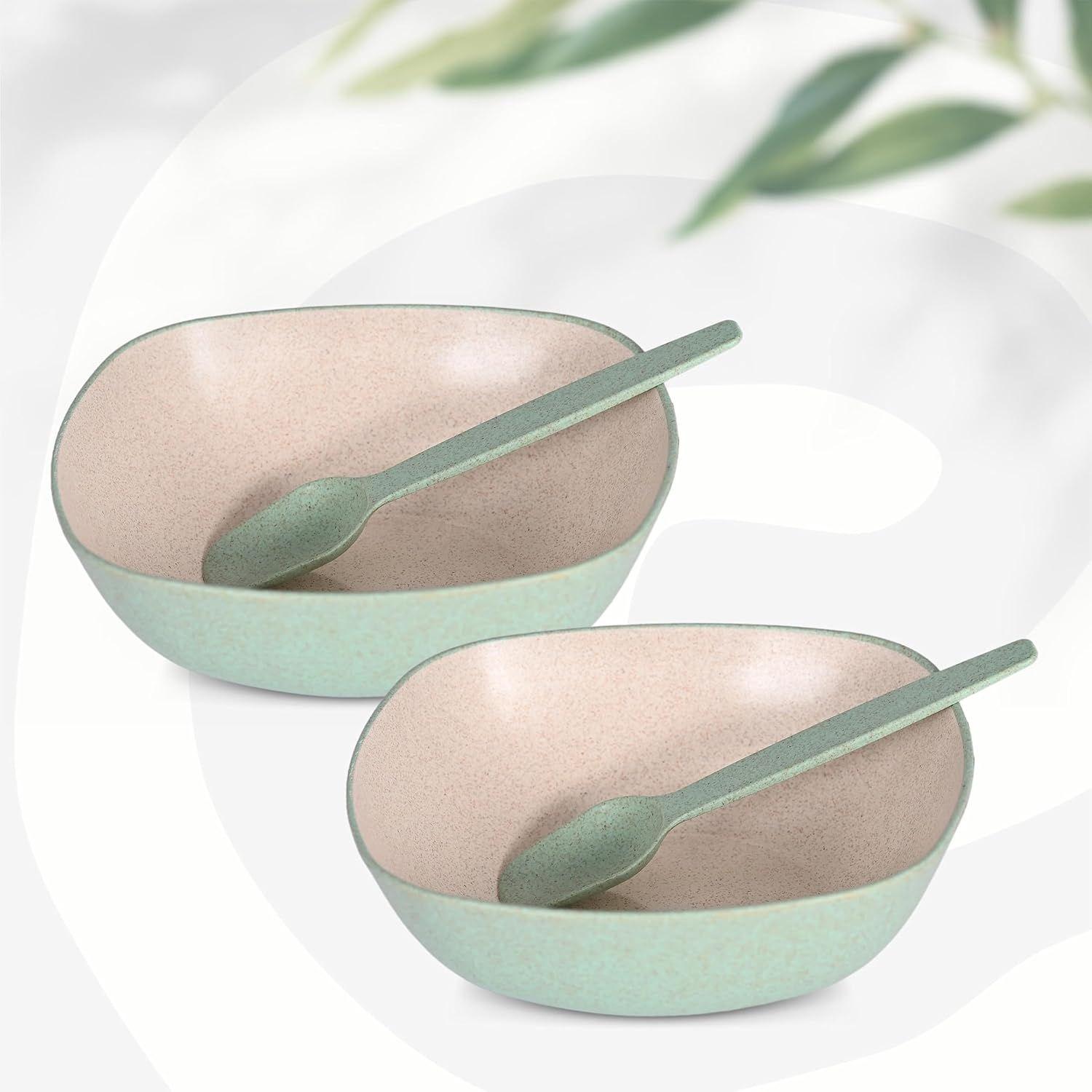 

Set of 2 Earth-Friendly Multipurpose Bowls for Kitchen | 600 ml | Made with Bamboo Fibers & Rice Husk | Microwave Safe