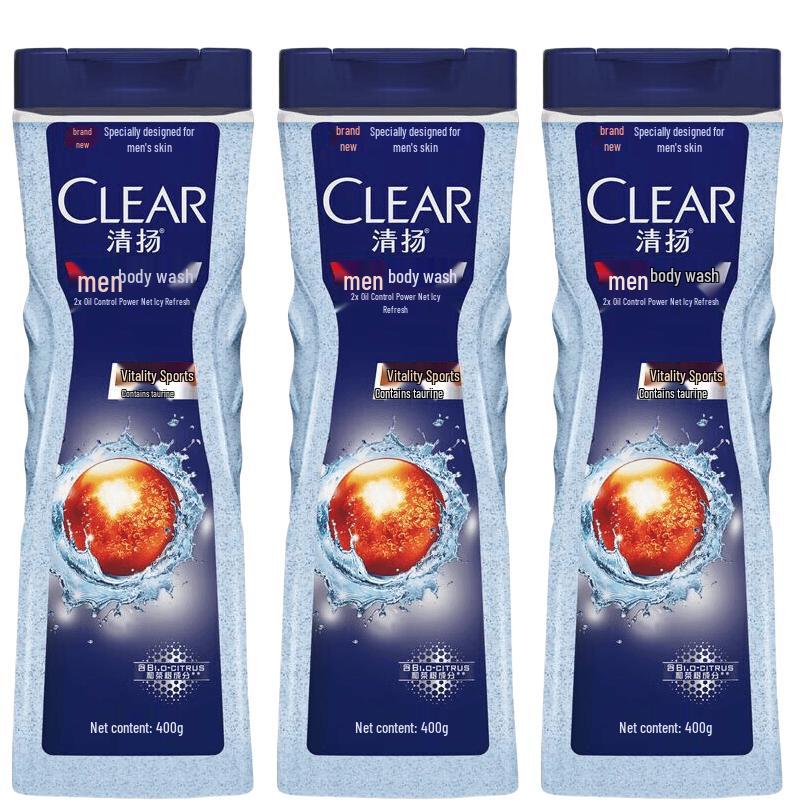 CLEAR Гель для душа для мужчин Vitality Sport с контролем жирности, 3 шт.