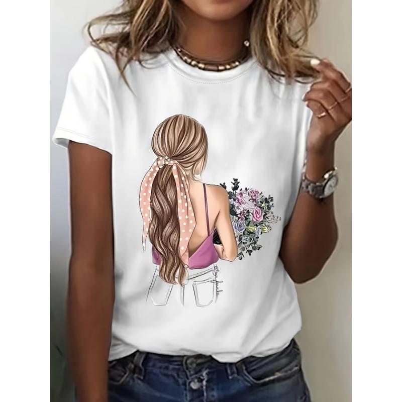 Women s fashion casual printed pattern loose short sleeved T-shirt S