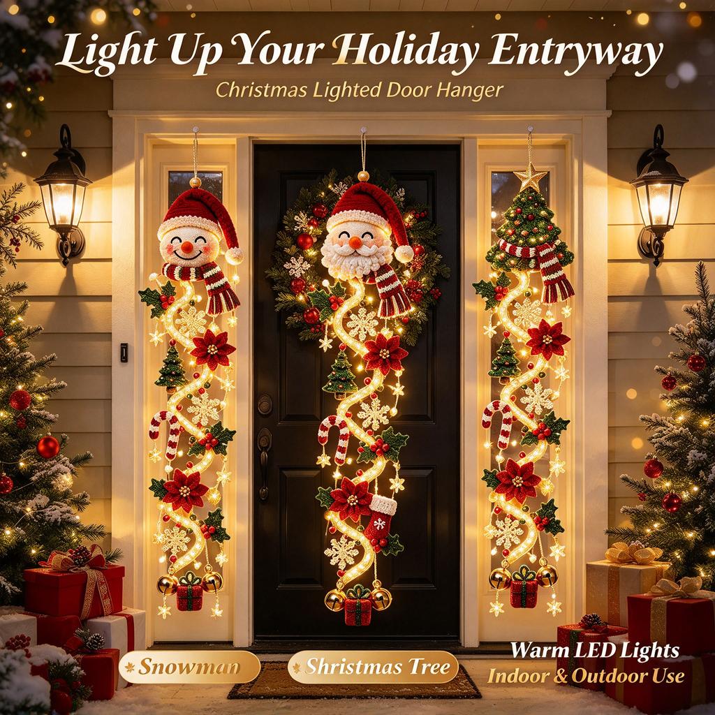 Christmas Hanging Wall Ornament LED Glowing Spiral Door Decor With Bell Snowflake For Indoor Outdoor Holiday Party Gift