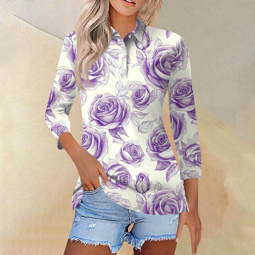 Women's Fashion Casual Lapel Short Sleeve Printed Shirt Women's Button Up Tops