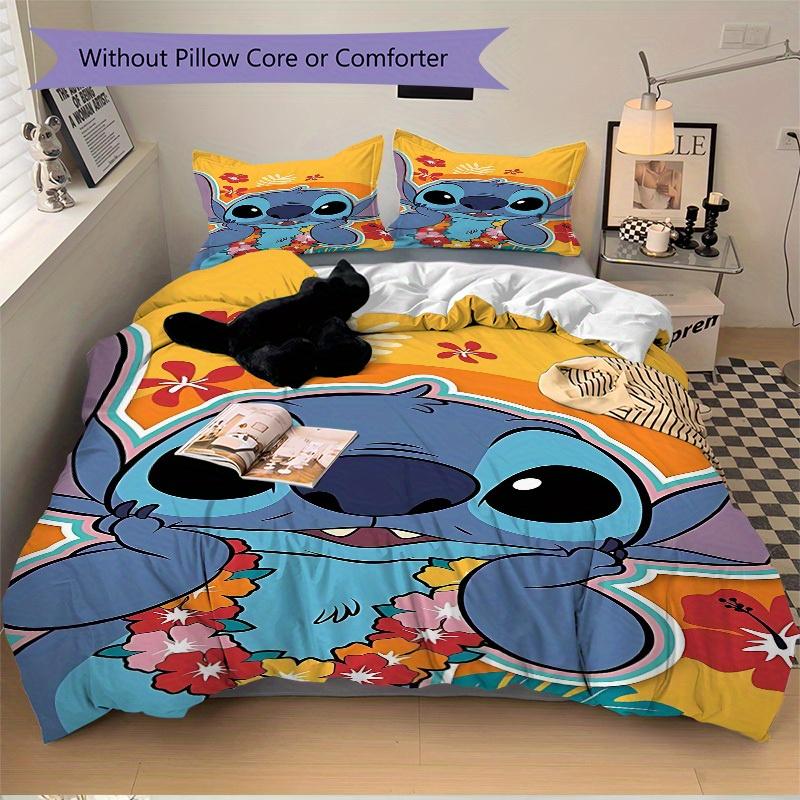 3pcs Stitch Printed Bedding Set, Breathable And Soft, Machine Washable, Christmas Gift, Suitable for Bedroom Decoration, 107