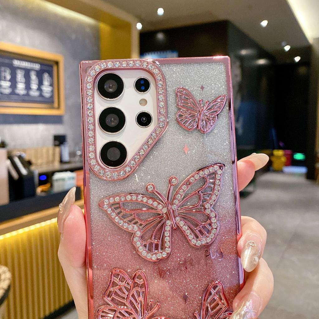 Samsung S25Ultra Phone Case 3D Glitter Water Diamond Butterfly S24plus Anti-drop Soft Case A26