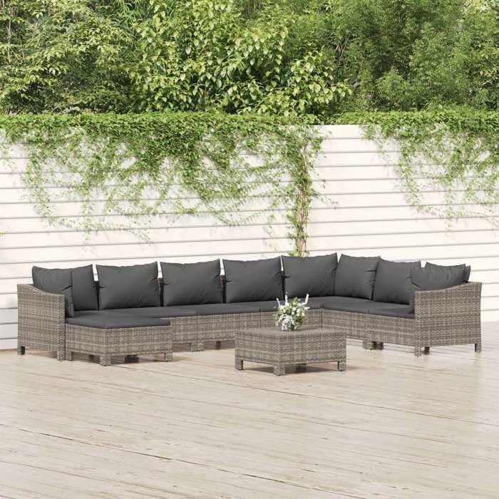 VidaXL Salon de Jardin avec Coussins 9 pcs, Ensemble de Meubles de Terrasse, Mobilier d'Extérieur, Canapé de Patio, Moderne, 3187299