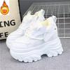 Fashion Winter High Top Leather Women Boots Platform Wedge Sneakers Chunky Shoes Hidden Heel 12CM White Black Women Casual Shoes