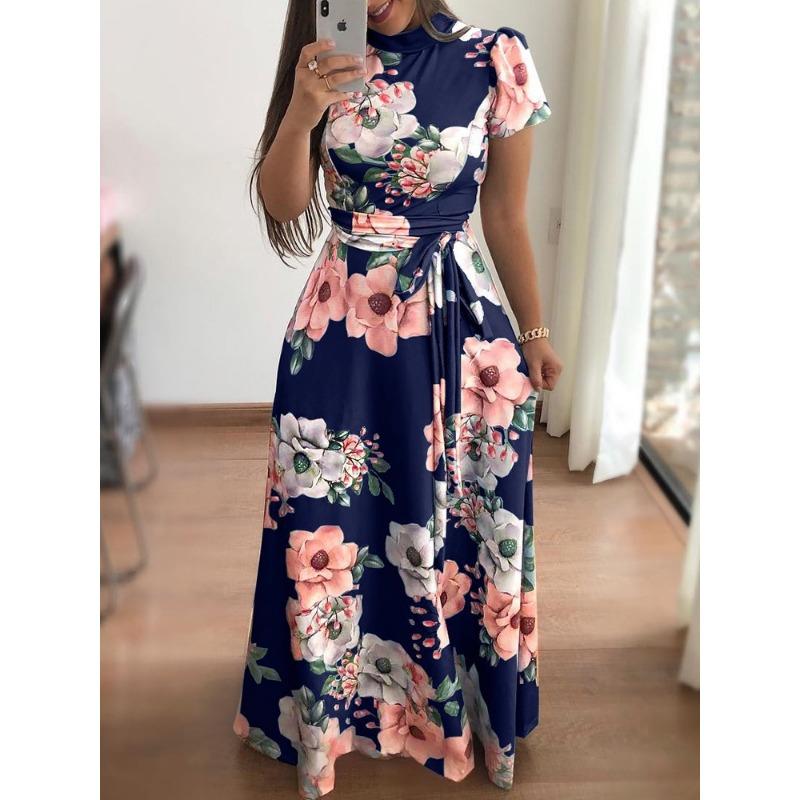 Autumn and Winter Casual Printed Strappy Long Dresses Dresses Women's Versatile Fashion