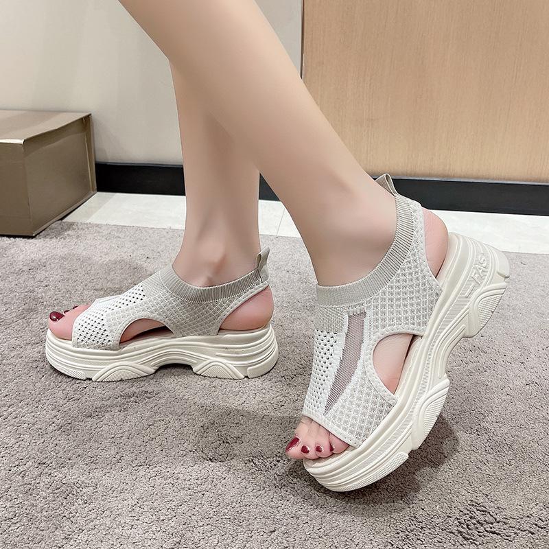 Women's 2025 Summer Korean Style Mesh Sandals with Thick Soles