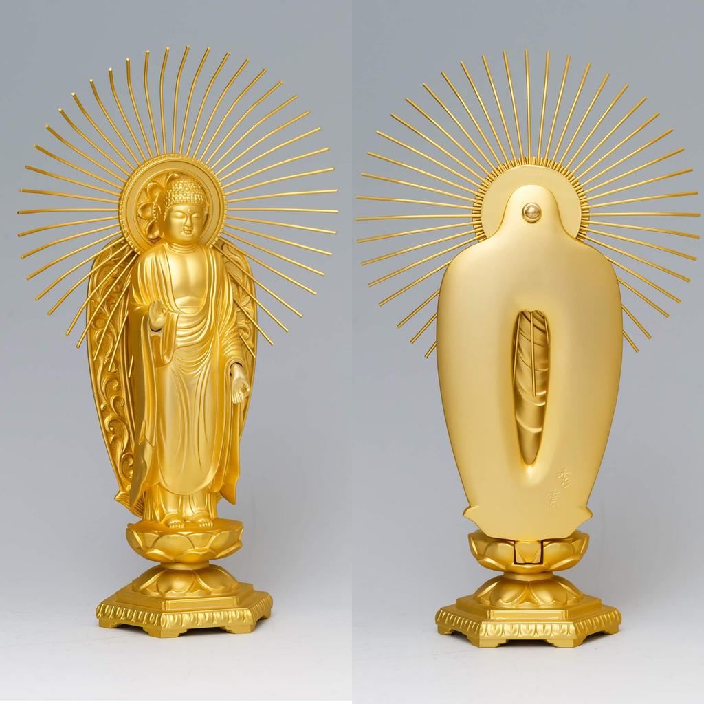 Amitabha Buddha gold Shuun Shinshu Honganji Takaoka bronzeware Buddha statue, 15.7cm (24k plated), sculptor Makita, model "Jodo (West)", (Amitabha