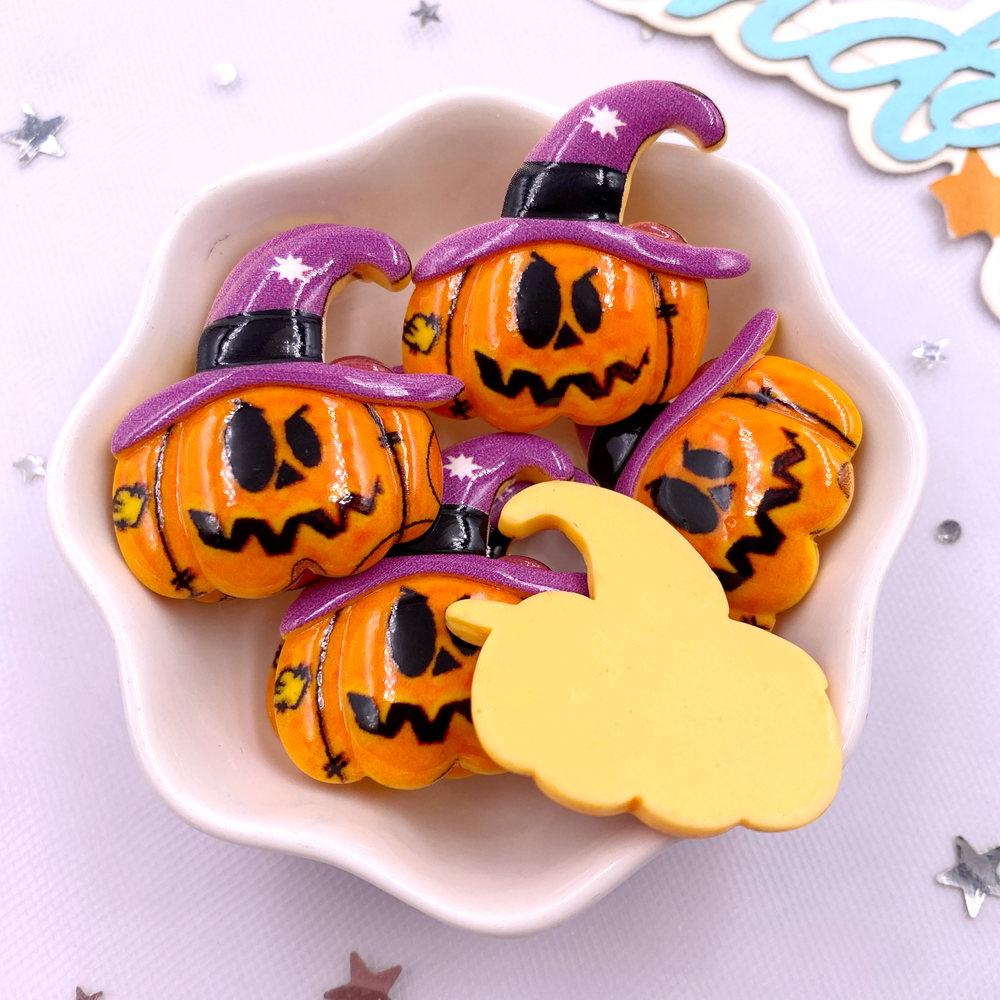 8Pcs Resin Colorful 3D Big Pumpkin Skull Head Ghosts House Witch Figurines Flat back Stone Decor DIY Halloween Scrapbooks Crafts