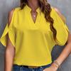 Modne damskie bluzki i koszule na co dzień w jednolitym kolorze z krótkim rękawem i dekoltem w kształcie litery V
