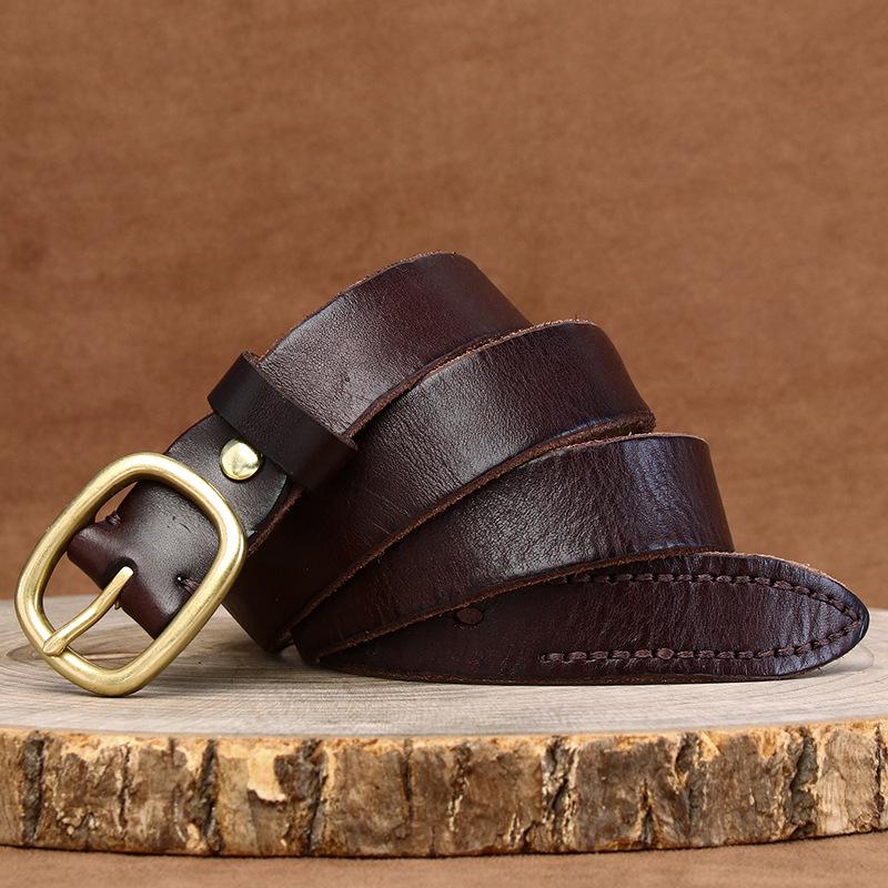 2.8Cm Wide Belt Women'S Leather Pin Buckle First Layer Cowhide Retro Fashion Versatile Trend Korean Jeans Belt