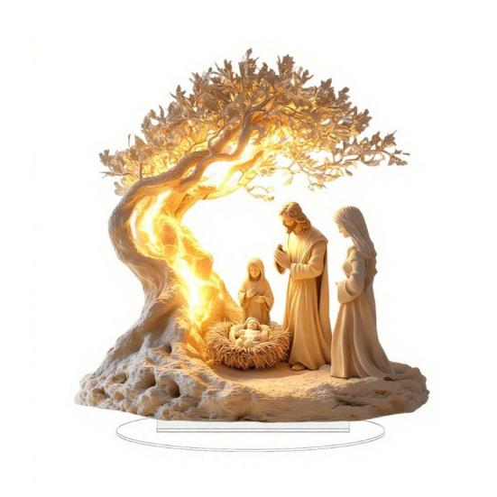 2D Flat Christmas Nativity Scene Tabletop Ornament Acrylic Desktop Display Centerpiece for Christian Table Shelf Mantel Fireplace Bedroom Office Decor