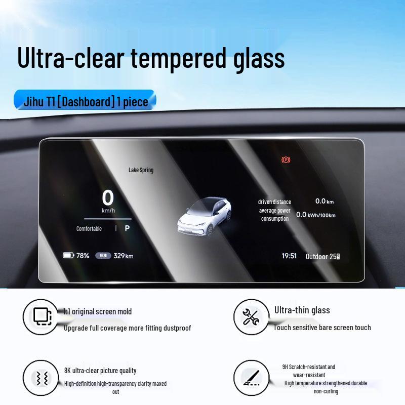 Jihu T1 Screen Protector: Compatible with 25 Models, Tempered Film for Car Display.