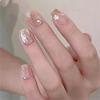 Handmade Pink Petal French Manicure with Rhinestones – Sweet & Versatile Nails