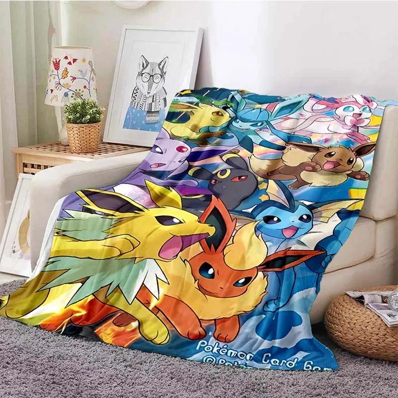 Cartoon Warme Weiche Pokémon Evoli Decke Flauschige Sofa karierte Plüsch Tagesdecke Winter Vier Jahreszeiten Überwurfdecke für Sofa Bett