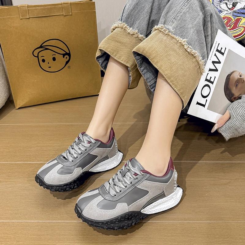 Fashion 2025 Women's Shoes Lace Up Women's Vulcanize Shoes Platform Women Sneakers Round Toe Mixed Colors Outdoor Ladies Casual Shoes