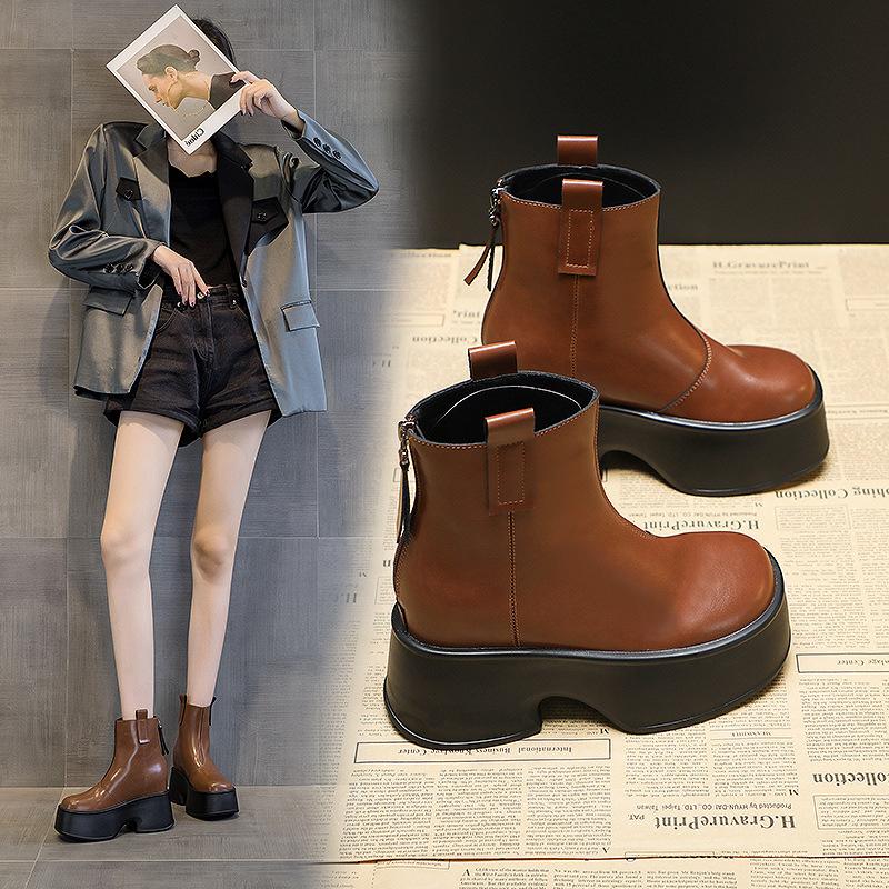 Thick-soled Martin Boots for Women In the Autumn and Winter of 2025, the New Super High Heel Height Increase of 11 Cm, Solid Color Fashion Boots Ar