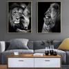 Black White Lion Family Poster Print Father Mother Kids Canvas Wall Art Home Painting Pictures Decoration Bedroom Aesthetic Art