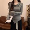 Chic Slanted Shoulder Pullover Slim Fit T Shirts Women Y2k Comfortable Long Sleeve T-shirt  Female