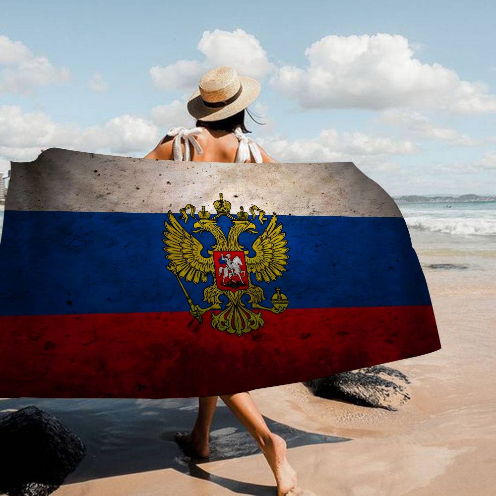 R-Russia-Flag Patriotic-Solemn Microfiber Blanket Quick Drying Beach Towels Oversized Printing Super Absorbent Pool Towel