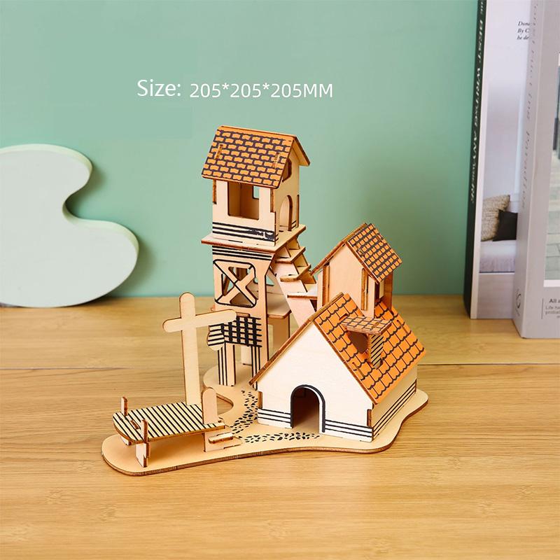 Laser Cutting DIY Houses Villas Building 3D Wooden Puzzle Toy Assembly Model Kits Desk Decoration for Children's Gift