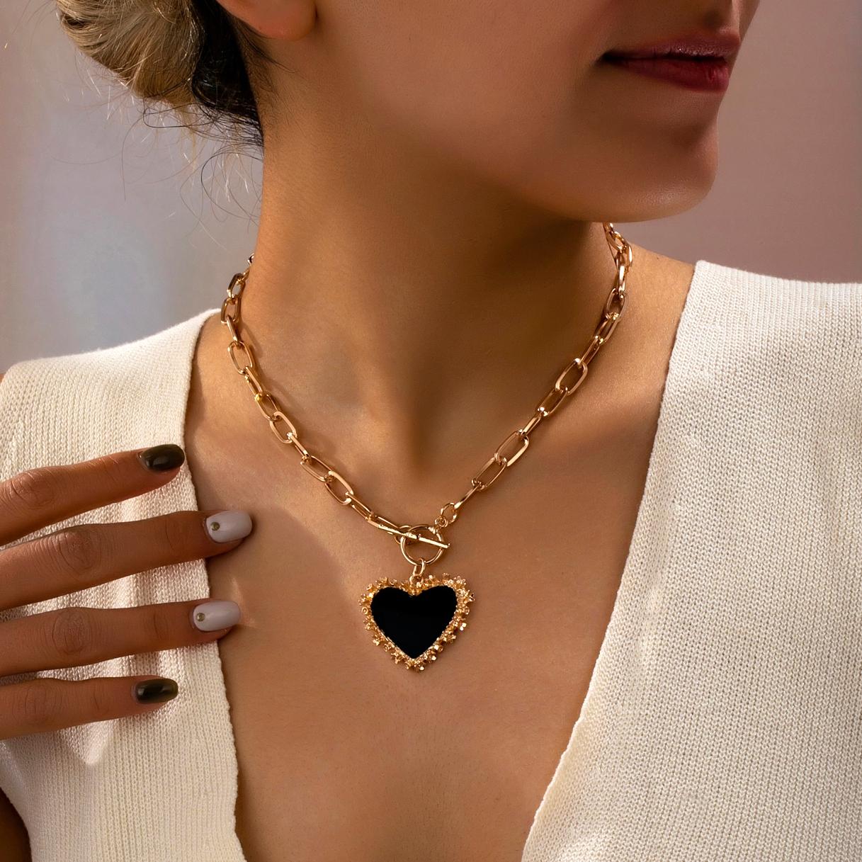 

Women s Pendant Necklace, Heart-Shaped Chain Ot Buckle Necklace, Suitable for Daily Wear and Valentine s Day Wear чёрный