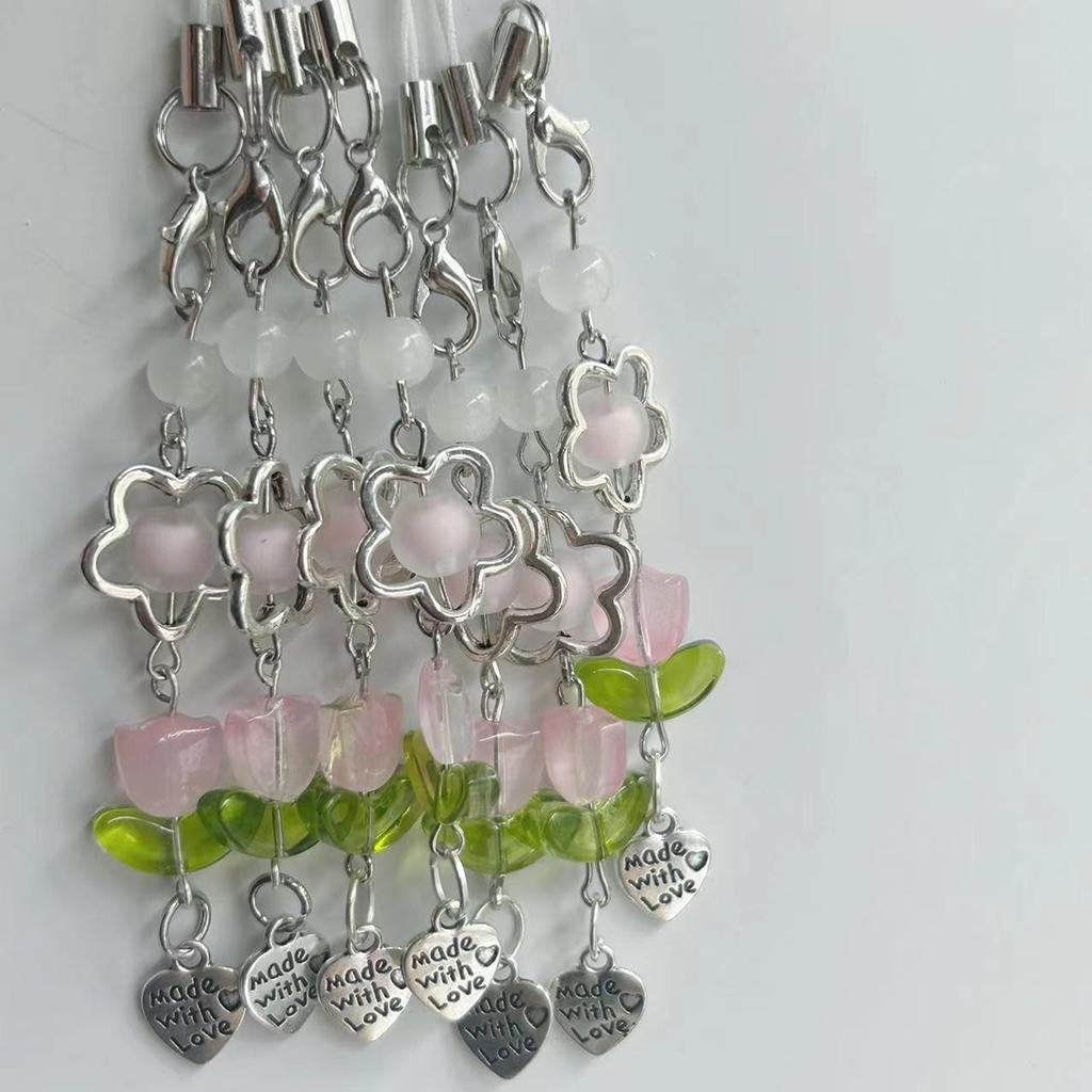 Stylish Beaded Phone Charm Colorful Bead Keychain Accessory Acrylic and Alloy Keyring Pendant Elegant Camera Accessory