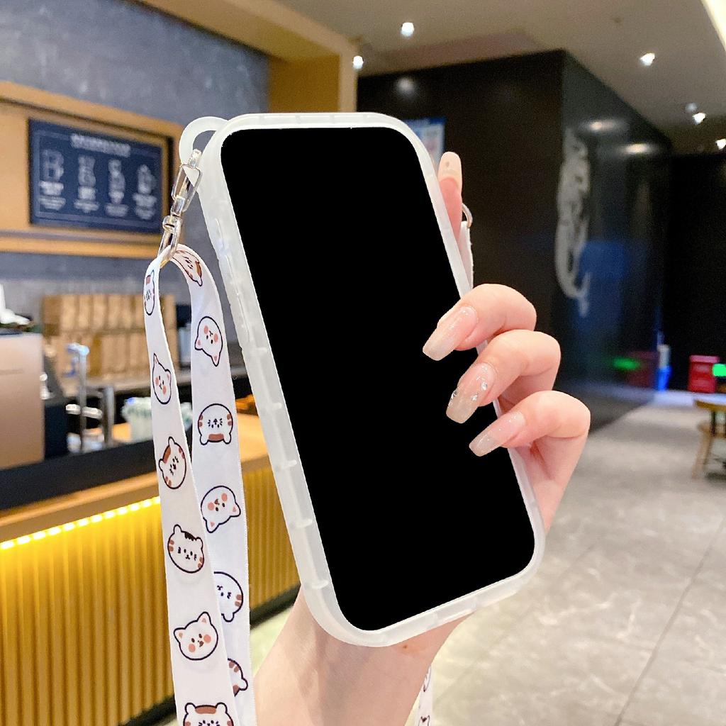 For iPhone 17 Pro Case Cute Bear Design Shockproof TPU Phone Back Cover with Shoulder Strap