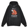 Heavyweight 440g Washed Vintage Denim-Style Anime Hoodie Men Streetwear Casual Sweatshirt