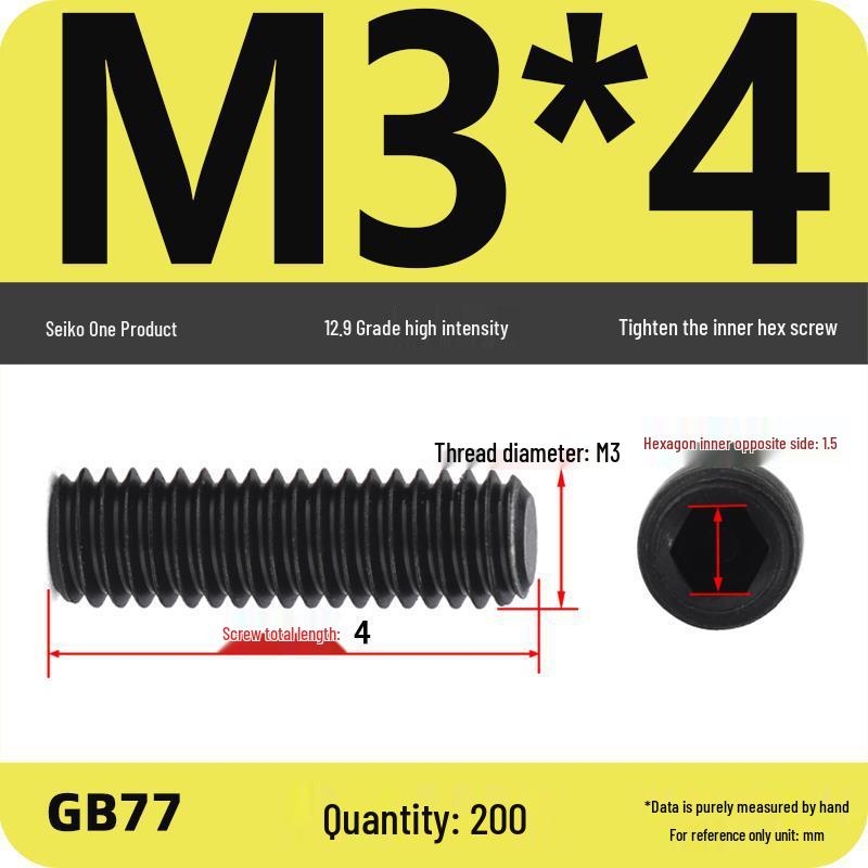 Class 12.9 Inner Hex Flat Head Headless Grub Screw M3-M12