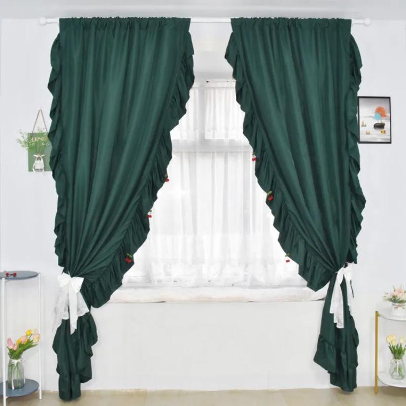 

1PC French Elegant Ruffled Curtains Semi-Shading Window Drape Rod Pocket Sheer Shabby Chic Window Curtain Panel Privacy 1 panel W150xH114cm