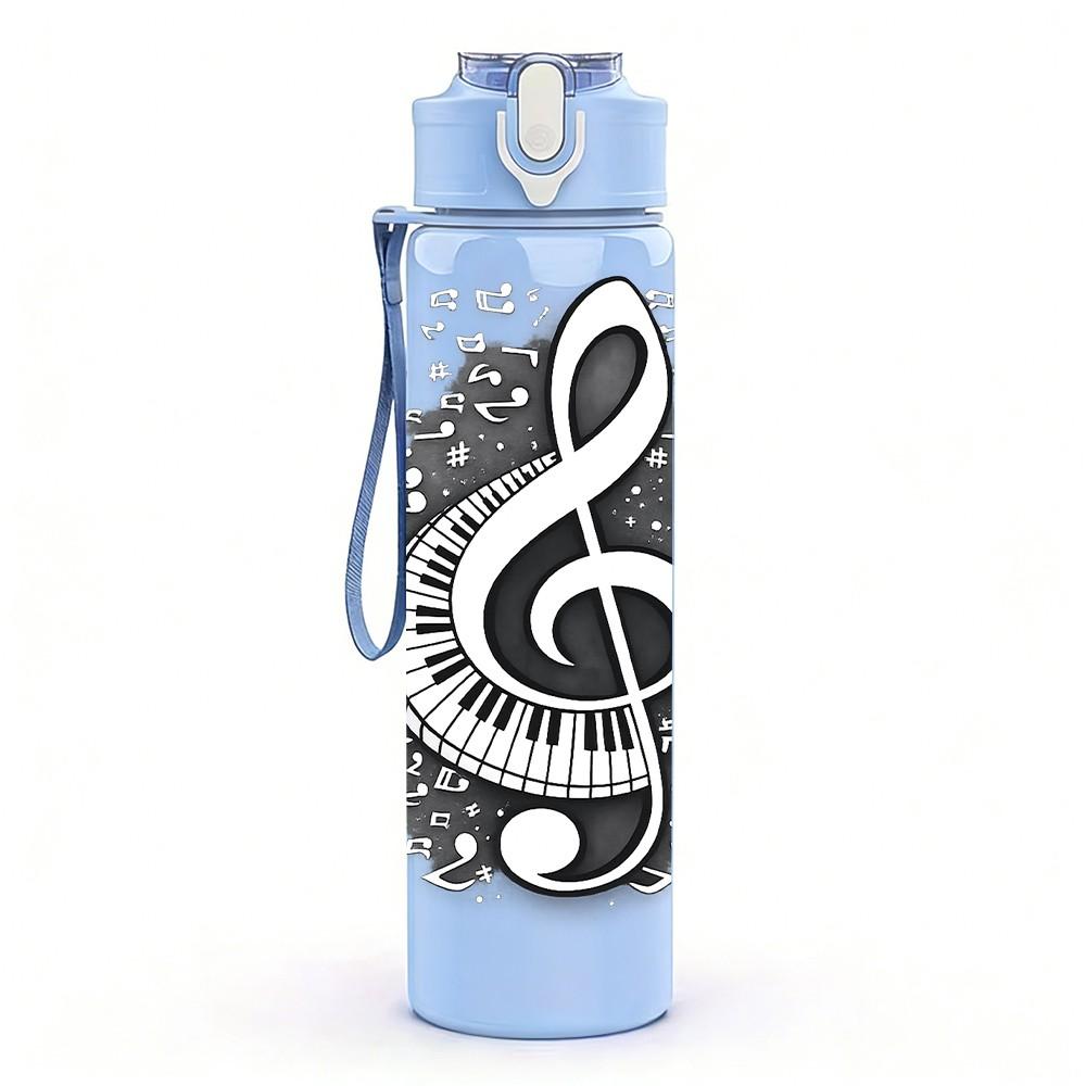 1PC Musical Note Treble Clef Art Print 750ml Color Plastic Sports Water Bottle Leakproof Flip Straw Lid Suitable for Sports Office Home Use
