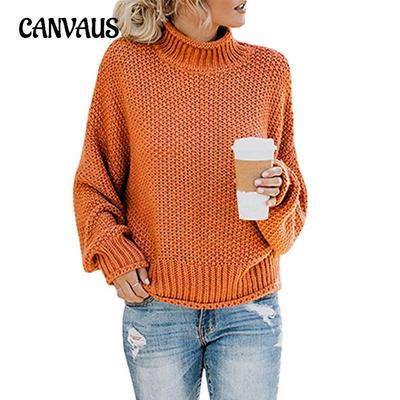 Pull Tricot Grande Taille Femme Automne et Hiver Ligne Épaisse Col Haut Pull