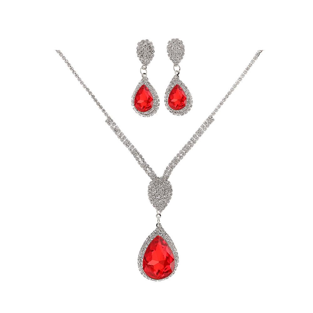 Дизайн легкой роскоши Модный темперамент Сапфирово-синий кристалл Капля воды Ожерелье Серьги Набор Аксессуары для платья Свадебные аксессуары