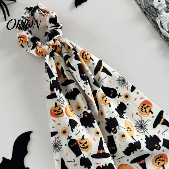 Large Intestine Ring Hair Tie Halloween Satin Scrunchies for Women, Funny Pumpkin Printed Elastic Ties, Silky Accessory Soft Ponytail Holders,