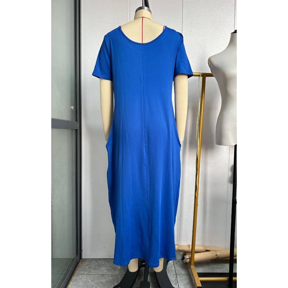 Sommer Sexy Reine Farbe V-Ausschnitt Kurzarm Langes Kleid Damen Übergröße Kleidung Grenzüberschreitende Mode Elegantes Maxikleid