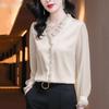 Elegant Women Chiffon Shirt Korean Blouse Office Lace Mesh Long Sleeve Ruffles V NeckTops Casual Vintage Pullovers Blusas