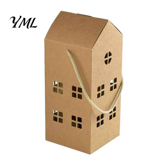 Holiday Souvenir Boxes 10PCS House Shaped Paper Candy Boxes, Hollow Design Cardboard Treat Containers with Foldable Packaging Handle, Decorative Easy