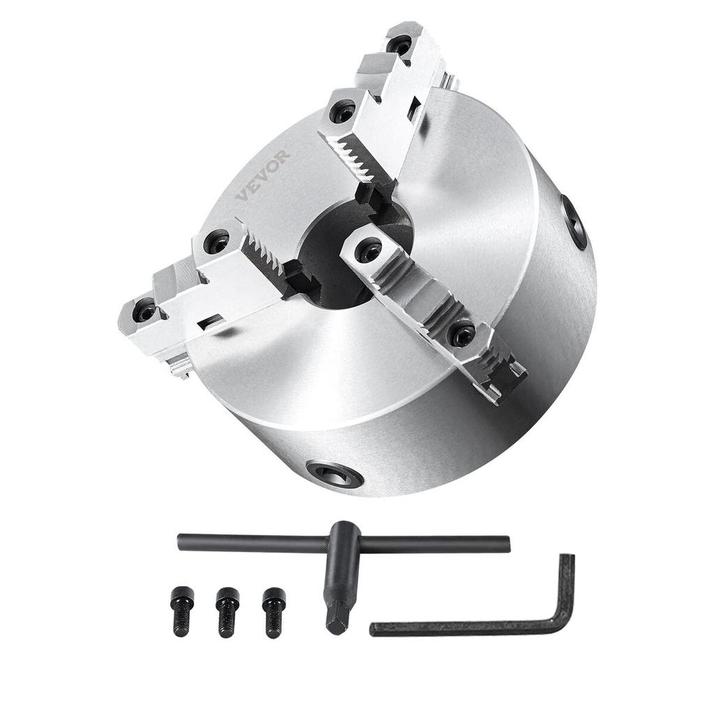 3-Jaw Lathe Chuck, 10'', Self-Centering Lathe Chuck, 0.24-9.84 in/6-250 mm Clamping Range with T-key Fixing Screws Hexagon Wrench, for Lathe 3D