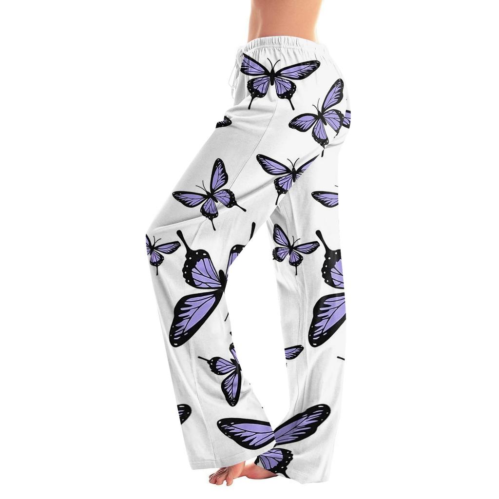 Womens Pajama Pants Sleepwear Casual Drawstring Elastic Waist Pants Comfy Straight Yoga Loose Trousers