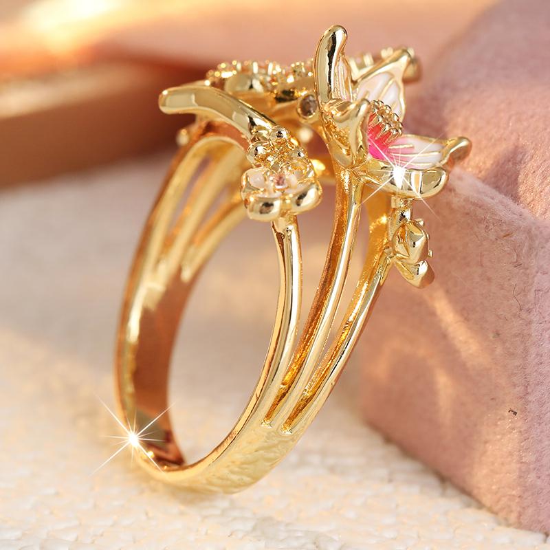 Aesthetic Flower Butterfly Delicate Vintage Rings for Women Elegant Charm Synthetic Zirconia Wedding Banquet Jewelry Accessories