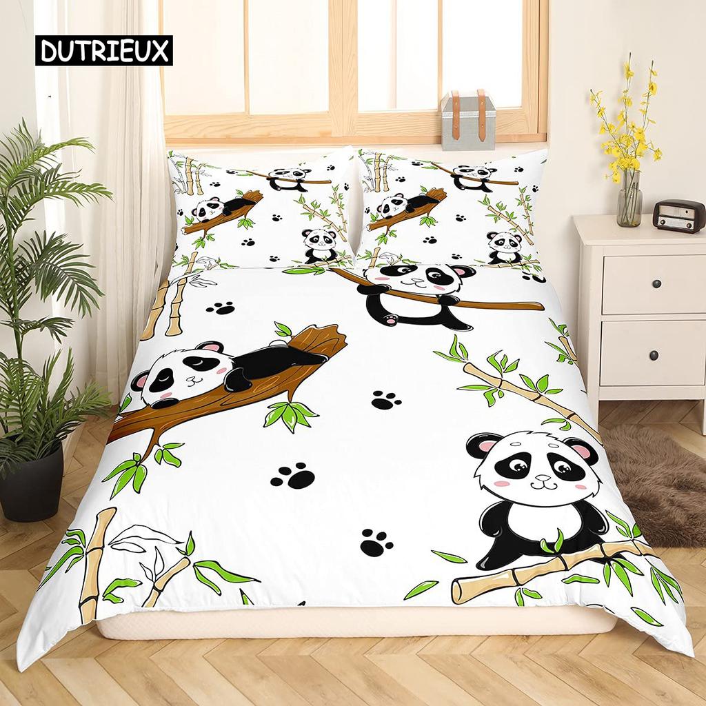 Panda König Komplettes Bettwäscheset Kinder Romantisches Bettwäscheset Cartoon Tier Bettbezug Fahrrad Ballon Libelle Polyester Bettdeckenbezug