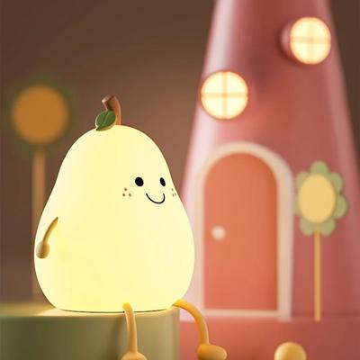 New Creative Mini Cute Cartoon Pear Shaped Pat Light Bedroom Lamp Soft Silicone Rechargeable Night Light