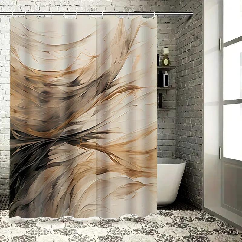 

Modern Abstract Shower Curtain Beige Brown White Swirls Bathroom Decor For Home Fabric Waterproof Shower Panels With Rings 72 X W60H190(CM)-1 Pcs