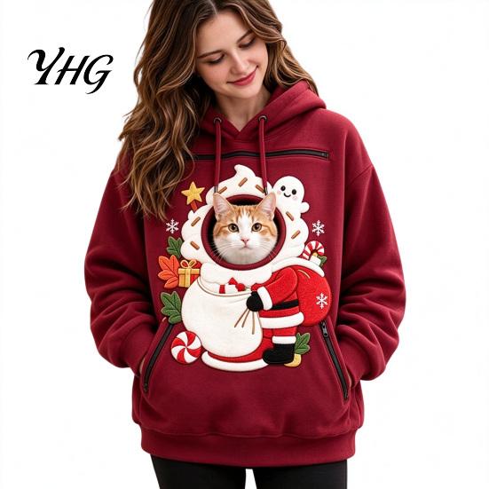 Festive Pet Carrier Clothing Unisex Pouch Christmas Hoodie, Cute Dog Cat Hooded Sweatshirt with Animal Carrying Hoodie Graphic, Cozy Fleece