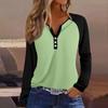 Women's T Shirt Color Block Button Long Sleeve Daily Weekend Fashion Basic V- Neck Regular Top